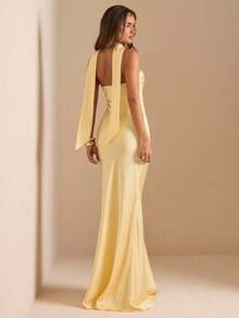 Vestido elegante sin tirantes y sin espalda con faja, vestido de gala formal de unicolor crema amarillo sexy para fiesta, cóctel, boda, cumpleaños, dama de honor - Amarillo claro - Ver 2
