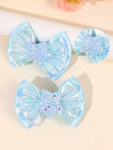 2pcs/Set Girls' Blue Bow Hair Clips, Shiny Star Bow Hair Clips, Cute & Sweet Hair Clips, Ocean & Starry Sky Bow Hair Clips, Princess Hair Accessories, Suitable For Daily Life, Birthday Party, Theme Party, Photography, Spring/Summer Vacation, Beach Holiday - Multicolor - View 4