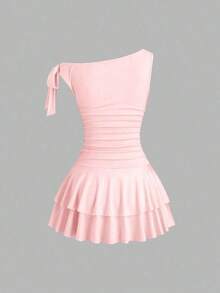 fsvsSweetra Vestido con tirantes ajustados, decoración floral y ribete de volantes para mujersdvs RJJN - Rosado Sandía - Ver 2