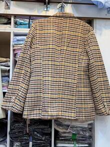 Women's Checkered Tweed Blazer, Casual Elegant Checkered Pattern With Buttons On The Front. - Brun - Visa 4