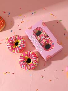 1 par de calcetines de media caña color rojo rosa brillante con estampado de donuts con chispas de caramelo, unisex, conjunto de regalo de postre de donuts en caja rosa, diseño creativo y realista de donuts, adecuado para Halloween/Festival/Pascua/Carnaval/Navidad/Día de la Madre/Temporada de Graduación como regalo sorpresa, calcetines personalizados para uso diario, pieza de atuendo casual, excelente regalo para oficina/gimnasio/hogar/viaje corto/correr/deportes al aire libre en todas las ocasiones - Rosa - Ver 6