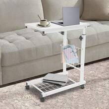 SanBouSi Adjustable Bed Side Table Computer Accessories With Wheels Pure White Movable Computer Desk & Bedside Accessories - White - View 6