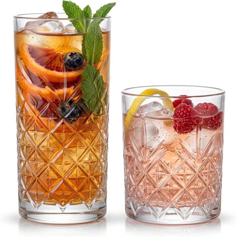 Set De 12 Vasos De Vidrio DiseñO Timeless, 6 Piezas De 475ml Y 6 Piezas De 345ml Transparentes Elegantes Para Agua, Cerveza, Jugo, Whisky, CóCteles, Bebidas FríAs - 1 - Ver 1