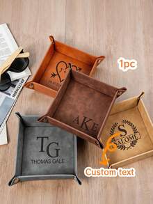 1pc Personalized Engraved Leather Valet Tray, Customized Groomsmen Gift Tray - Multicolor - View 1
