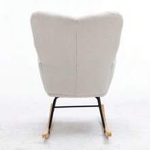 Mid-Century Modern Rocking Chair 009, In Teddy Fabric With Tufted Upholstery, Padded Seat, White, Ideal For The Living Room And Bedroom. - White - View 11