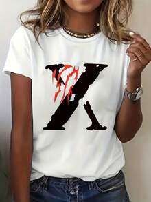 Red Flame Design And Print X Digital Print Short Sleeve Unisex Pure Cotton Loose And Comfortable - 白色 - 查看 7
