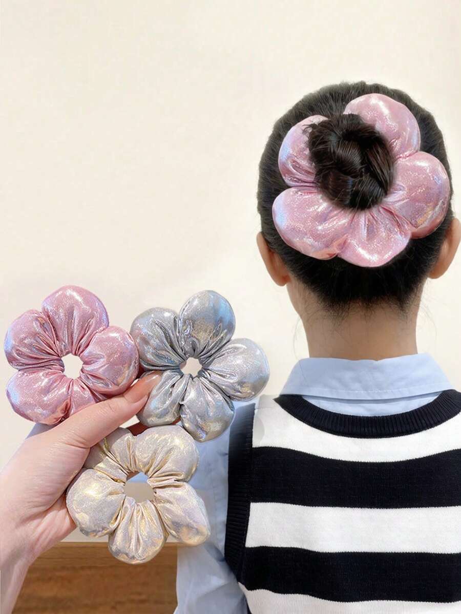 1pc Girls Cute Bun Flower Hair Tie Ponytail 3D Flower Hair Accessory - Multicolor - View 1