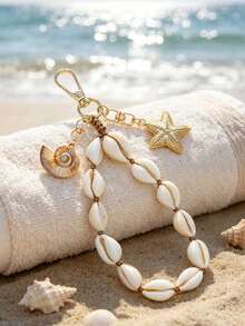 Bohemian Style Shell Keychain Phone Charm, Starfish Bag Pendant, Creative Car Keychain Pendant, Bohemian Style Natural Conch Shell Bag Pendant Keychain, Handmade Woven Summer Beach Accessory Suitable For Handbags, Shopping Bags, Backpacks - Ocean Style Bohemian Style Women's Keychain, Perfect For Vacation, Seaside Style And Daily Use - Multicolor - View 4