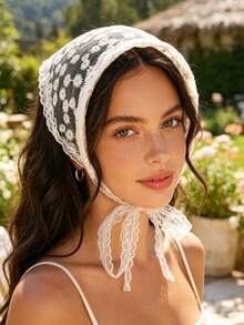 1pc Boho Style Daisy Embroidered Headband, Sweet & Cute Girly Headwrap, Countryside Fresh Summer Daily/Vacation Minimalist Accessory - White - View 6