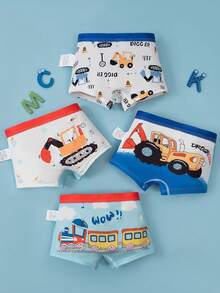 8pcs/Pack Boys' Underwear Briefs With Construction Vehicle Print, Contrast Waistband, Comfortable Boxer Shorts - Blue and White - View 3