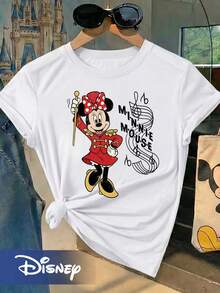 Disney Minnie Mouse Conductor Circus T-Shirt, Vintage Look, Cute, Loose-Fitting, Versatile Casual Top, Breathable Material, Relaxed Fit, Short Sleeves, Cute And Fun, Outfit For Parents/Best Friends, Disney Park Photoshoot - trắng - Xem 6