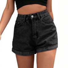 2026 Spring Summer New European American Women Jeans Shorts Loose Wide Leg Denim Shorts Casual High Waist  Streetwear Ladies Daily Vacation Outfit Pan - 黑色 Black - 查看 2