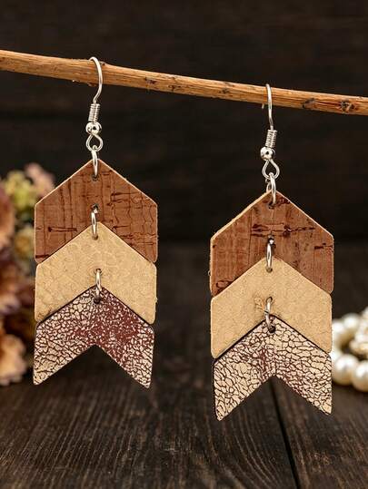1 Pair Western Style Light Color Patchwork Arrow Multi-Layer Earrings, Niche Design Elegant Earrings