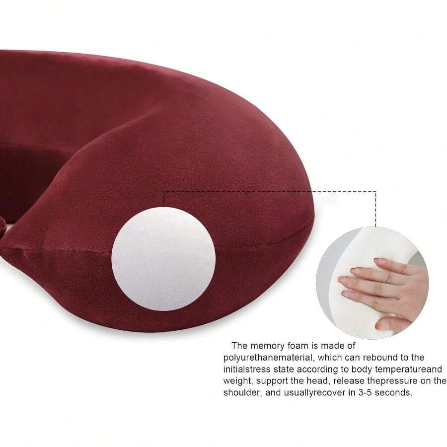Travel Neck Pillow Foam U Shape Neck Pillow Travel Pillow Comfortable Neck Support Airplane Pillow Traveling Car Home Office Travel Neck Flight Pillow - Dark Red - 查看 1
