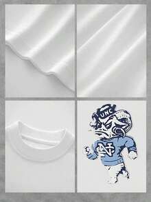 Camiseta Gráfica Casual UNC Tar Heels, Doble Impresión, 100% Algodón, Diseño de Mascota Azul y Blanco - Blanco - Ver 4