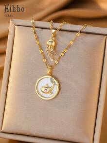 Hihho 2pcs/Set Ocean Theme Jellyfish & Whale Double-Layer Necklace, Versatile For Commute And Vacation, Soothing Ocean Style Gift For Sisters Who Love Vacation And Fresh Aesthetics - Clavicle Chain - View 4