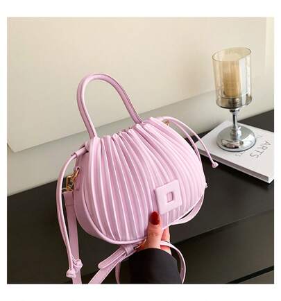 Pleated Pocket Bag Women's Bag 2024 New Cross-Border Drawstring Bucket Portable Fashion  Texture One-Shoulder Messenger