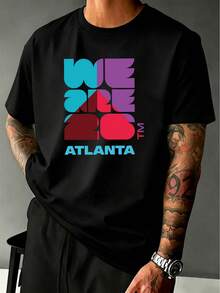 Officially Licensed Men's T-Shirt, Featuring The Atlanta 2026 World Cup Pattern Print, Comfortable And Breathable Summer Sports T-Shirt, 100% Cotton Fitness Sports T-Shirt. - 黑色 - 查看 7