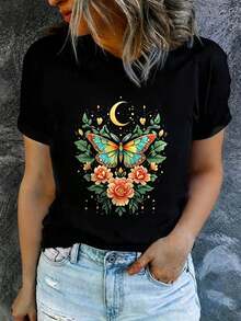 Women's Summer T-Shirt, Short-Sleeved And Printed, Modern And Casual, Machine Washable, Comfortable Fit. - Black_09 - View 12