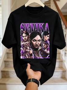 Playera Casual Verano Hombre | Cuello Redondo Manga Corta Tela Suave | SEVIKA | Estilo Callejero Americano,Camisetas Para Hombre,Playeras De Hombre,Pl - Black - View 3