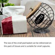 360° Rotating Metal Wire Coil Coffee Capsule Storage Basket With Wooden Lid Decorative Coffee Capsule Organizer - With Lid - View 4