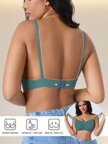 CELILIN 7pcs V-Neck Ruched Push-Up Bra, Adjustable Back Closure, Comfortable Support Non-Slip Cup - Multicolor - View 4