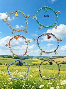 1/5 piezas Pulsera con colgante de borla de cristal natural de colores de moda, adecuada para playa, fiesta, parejas, amigos, uso diario para mujeres - Pulsera con borla - Ver 11