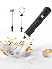 Multifunctional USB Rechargeable Handheld Milk Frother, With 2 Detachable Milk Frothing Heads, 3-Speed Electric Coffee Mixer, Detachable Stainless Steel Milk Frothing Whisk Suitable For Latte, Cappuccino, Matcha, Egg - Multicolor - View 9