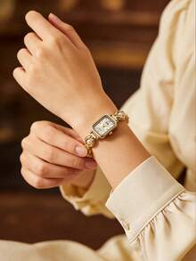 1 Stück Elegante Retro Quarz Damenuhr, hochwertige Metallgehäuse, minimalistischer Luxusstil, geeignet für täglichen Arbeitsweg und Bürokleidung, passend zu modernen Casual-Outfits, geeignet für Ausflüge, Arbeit, Pendeln, Partys und Hochzeiten, ein ideales Geschenk für Ehefrau, Schwester, Freundin, Familie und Freunde, perfekt für Geburtstag, Jahrestag und andere besondere Anlässe, exquisites Uhren-Accessoire - Weiss - Übersicht 5