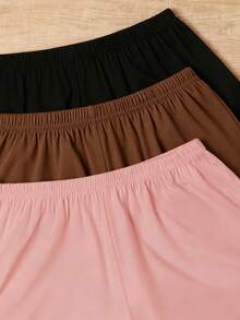 3pcs/Set Plus Size Women's Solid Color Shorts, Loose & Comfortable Home Pants, Summer Clothing - Multicolor - View 4