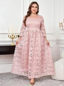 Reflora Vestido de encaje elegante de talla grande para fiesta - Rosa - Ver 5