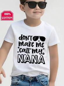 Camiseta divertida para niños "No me obligues a llamar a la abuela" - Camiseta de manga corta y cuello redondo con estampado de abuela, ropa casual fresca y transpirable, adecuada para primavera y verano, lavable a máquina. - Blanco - Ver 6
