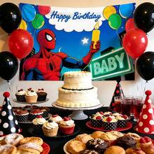2pcs Marvel Spider-Man Birthday Backdrop Superhero Happy Birthday Party Banner Outdoor Garden Yard Grass Photography Background Wall Hanging Decoration Theme Party Photo Booth Props Studio Backdrop For Fans Celebrations Indoor Room Decor - Nhiều màu - Xem 3
