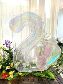 2个40英寸彩色透明数字气球和1个大型透明草莓铝箔气球，适合生日派对、周年纪念装饰 - 炫彩透明 - 查看 3