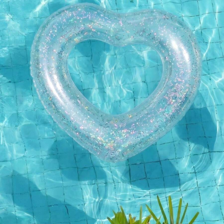 1 buah Pelampung Renang Berbentuk Hati Warna Putih Mutiara dengan Payet, Cocok untuk Pesta Kolam Renang, Berenang di Air Dangkal, Juga Dapat Digunakan Sebagai Dekorasi Dalam Ruangan - Putih Mutiara - View 1