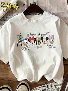 T-shirts à manches courtes en coton pour hommes sous licence Disney, t-shirts classiques Mickey Mouse sous licence Disney avec imprimé dessin animé, chemises décontractées à manches courtes et col rond, adaptées à l'été et au printemps, vêtements pour hommes. - Blanc - Voir 1