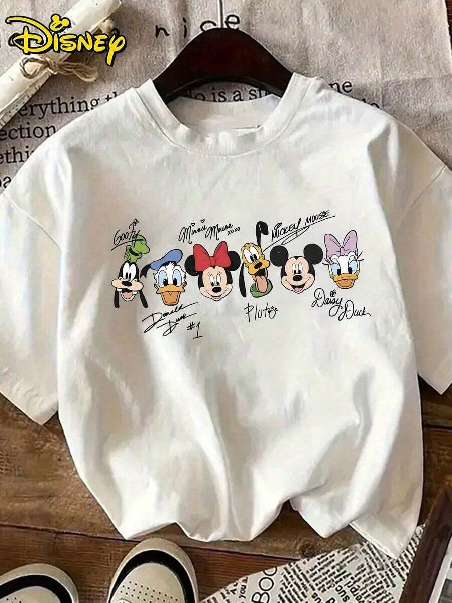 T-shirts à manches courtes en coton pour hommes sous licence Disney, t-shirts classiques Mickey Mouse sous licence Disney avec imprimé dessin animé, chemises décontractées à manches courtes et col rond, adaptées à l'été et au printemps, vêtements pour hommes. - Blanc - Voir 1
