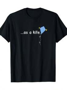 100% Cotton 220g T-Shirt For Men And Women - Retro Graphic Print Of Leaves And Connections With 'High As A Kite' Slogan - All-Season Casual Wear For 4/20 Events, Festive Gatherings, And Group Gifts - Unisex Adult T-Shirt, Plus Sizes - 黑色 - 查看 7