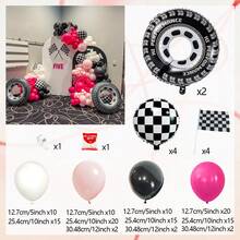 109 piezas/set Guirnalda de coches de carreras Balloon, látex rojo, negro, blanco, lámina a cuadros de 18" en blanco y negro adecuado para ducha, coche, fiestas de camiones, decoraciones de cumpleaños con temática de coche de carrera, decoración de fiesta de aniversario para hombres - rojo y negro - Ver 21