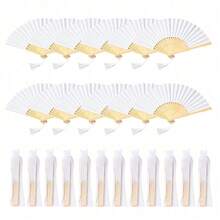 36pcs Handheld Folding Fan Tassel Bag Set, Includes 12 Fans, 12 Bags, 12 Tassels, Elegant Bamboo Folding Fans, Suitable For Wedding Guests, Party Favors, Summer Gifts, Decoration - Fan - View 14