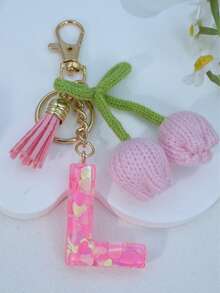 Initial Heart Keychain, Tulip Tassel Bag/Car Key Chain, Cute Accessory Gift For Friends, Mom, Teacher, Birthday - Pink - View 26