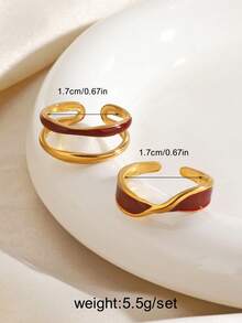 2pcs/Set Stainless Steel Minimalist Chic Geometric Open Ring, Suitable For Women's Daily, Party, Holiday Wear - Multicolor - View 2