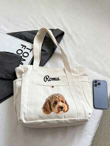 Personalized Pet Photo And Name Tote Bag – Custom Pet Portrait And Name Canvas Bag, Personalized Dog Mom Tote Bag, Custom Dog Tote Bag, Pet Portrait Bag - Multicolor - View 2