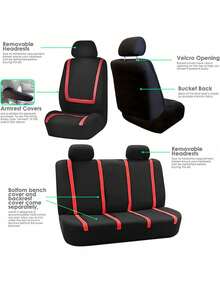 Universal Car Seat Covers - 9pcs Set (Full Set), 4pcs Set (Dual Seat), 2pcs Set (Single Seat) Options - U-Shaped Striped Design, Anti-Slip & Durable, Compatible With General Cars, SUVs, Sedans, And With Airbag - Easy To Clean, Upgrade Interior - Style a - View 9
