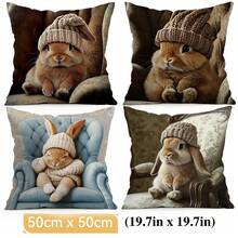 4pcs/1pc Cute Rabbit Pattern Pillow Cover, Single-Sided Printed Cushion Cover, Suitable For Living Room, Bedroom, Home Decor, All Seasons - Multicolor - View 17