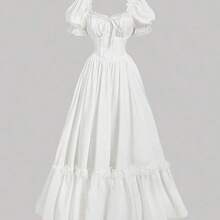 MOD Vestido largo victoriano vintage de encaje blanco con volantes, vestido de fiesta, vestido de graduación, artesanía exquisita - Blanco - Ver 4