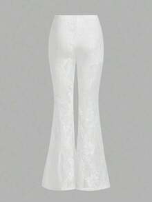 ICON Pantalones acampanados de talle bajo con encaje, de uso elegante y de moda para mujer, inspirados en el estilo y Y2K - Blanco - Ver 2