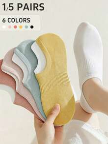 5 pares de calcetines para mujer con combinación multicolor, corte que ciñe la cintura, agarre antideslizante, tejido de punto transpirable, mezcla de estilo Ins y estilo preppy, estilo de calcetín de barco, versátil para primavera y verano, adecuado para el hogar, reuniones, desplazamientos, deportes y regalos de vacaciones - Multicolor - Ver 10