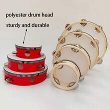 1pc Adult Handheld Wooden Rattle Drum, Preschool Teacher Hand Drum, Dance Prop, Single Row Metal Bells, Music Rattle Drum, Rhythm Percussion Instrument, Suitable For Party, KTV (Drum Stick Not Included) - Multicolor - View 2