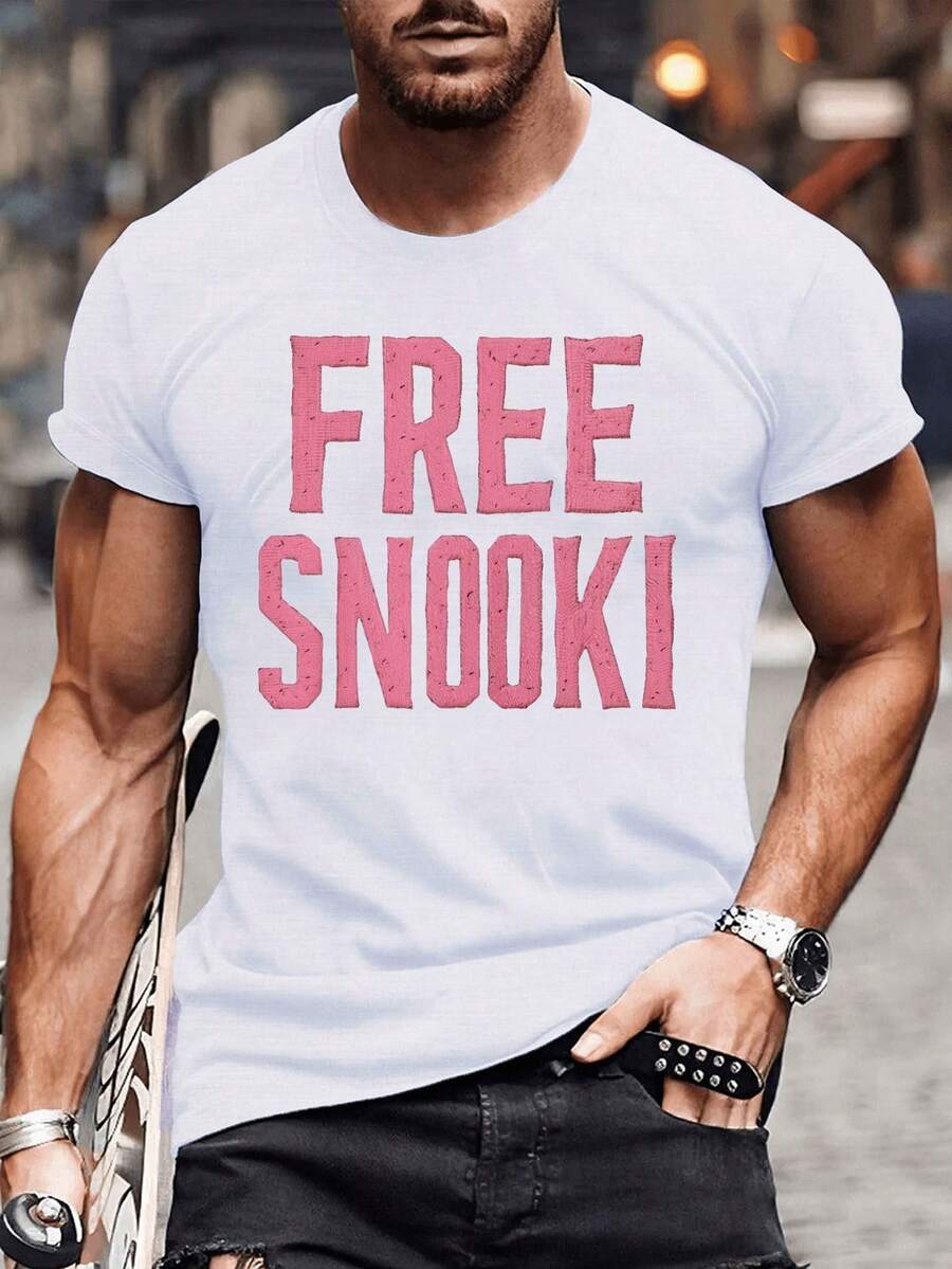 Men's Plus Size T-Shirt With 's Face And Name - Casual Summer Crew Neck Crinkle Texture Pink T-Shirt, Machine Washable For Men - Iconic Celebrity For Parties And Casual Wear, PLUS SIZE - 白色 - 查看 1